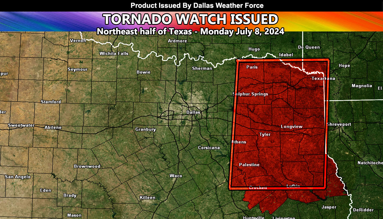 Tornado Chances Rise Across Eastern and Northeastern Texas for Monday July 8, 2024 With Beryl